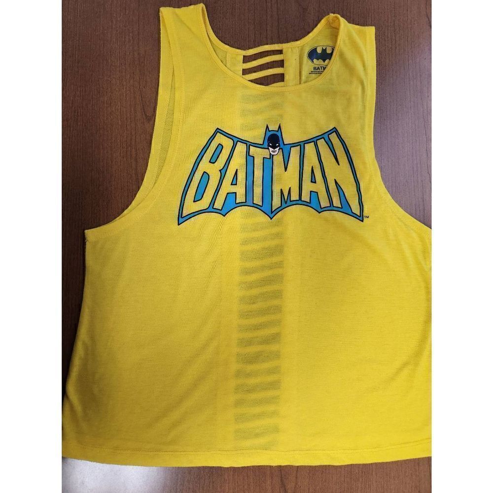 Batman large sleeveless Yellow tank with batman in block lettering on the front